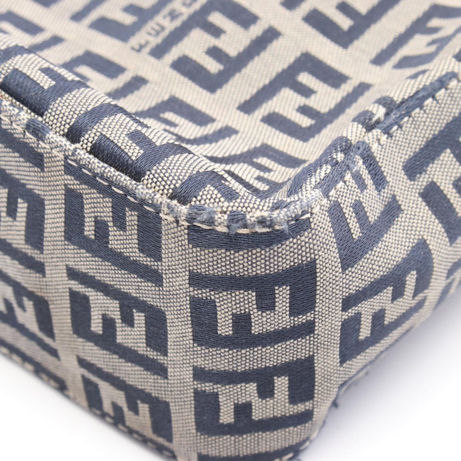 Fendi Zucchino Handbag Navy Gray Canvas 16464