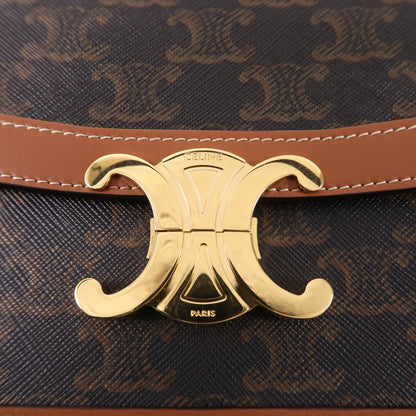 Celine Canvas Classique Triomphe Bag Gold Shoulder Bag Brown