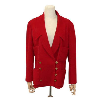 Chanel Coat Jacket Cashmere Red Cc Auth