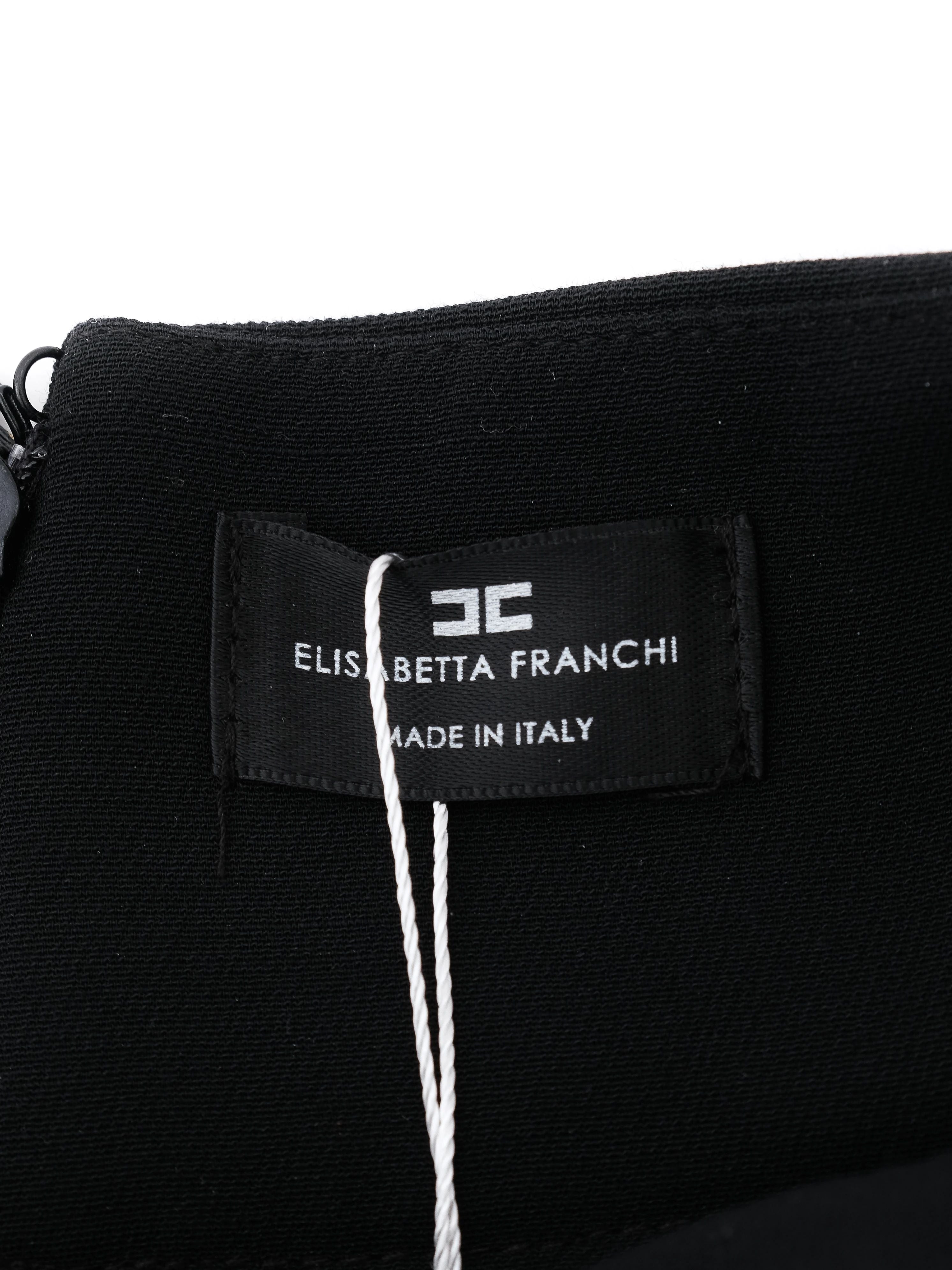 Perfect Elisabetta Franchi Black Wool Wide-Leg Pants Bow Size L