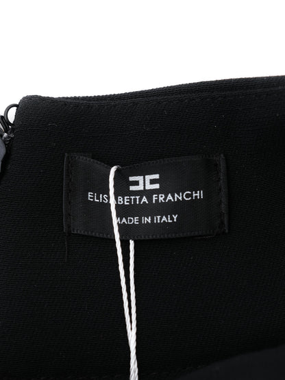 Perfect Elisabetta Franchi Black Wool Wide-Leg Pants Bow Size L