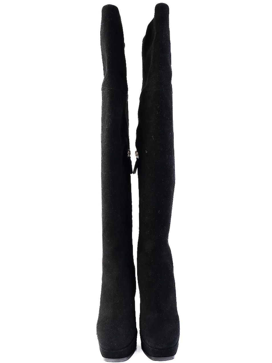 Perfect Ballin Black Leather Knee-High Platform Boots Size 35
