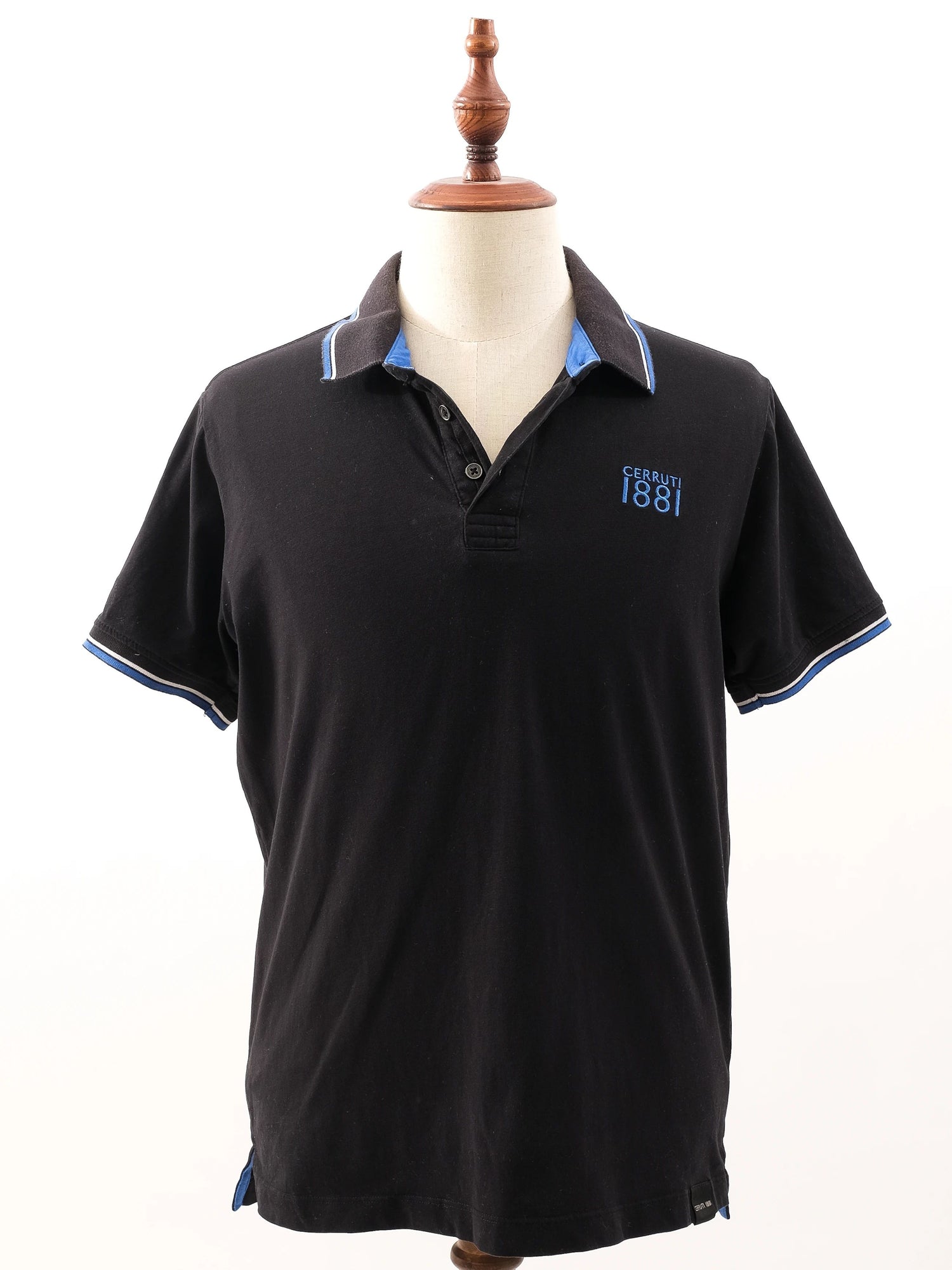 Excellent Cerruti 1881 Black Short Sleeve Polo Shirt with Blue Accents