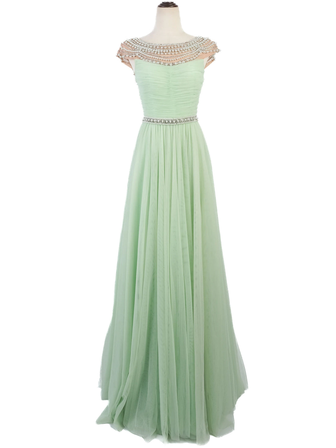 Excellent Sherri Hill Green Evening Gown Size M with Beading