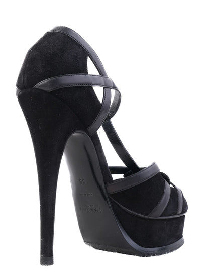 Excellent Yves Saint Laurent Black Leather High-Heeled Sandals Size 36
