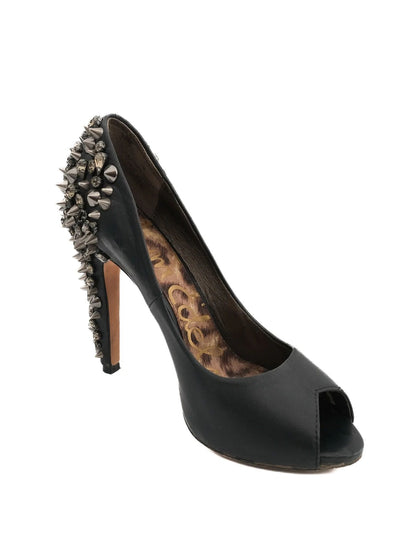 Excellent Sam Edelman Black Leather High Heels Size 37 with Spikes