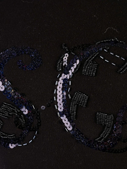 Just Cavalli Black T-Shirt XS with Sequin SG Embellishments