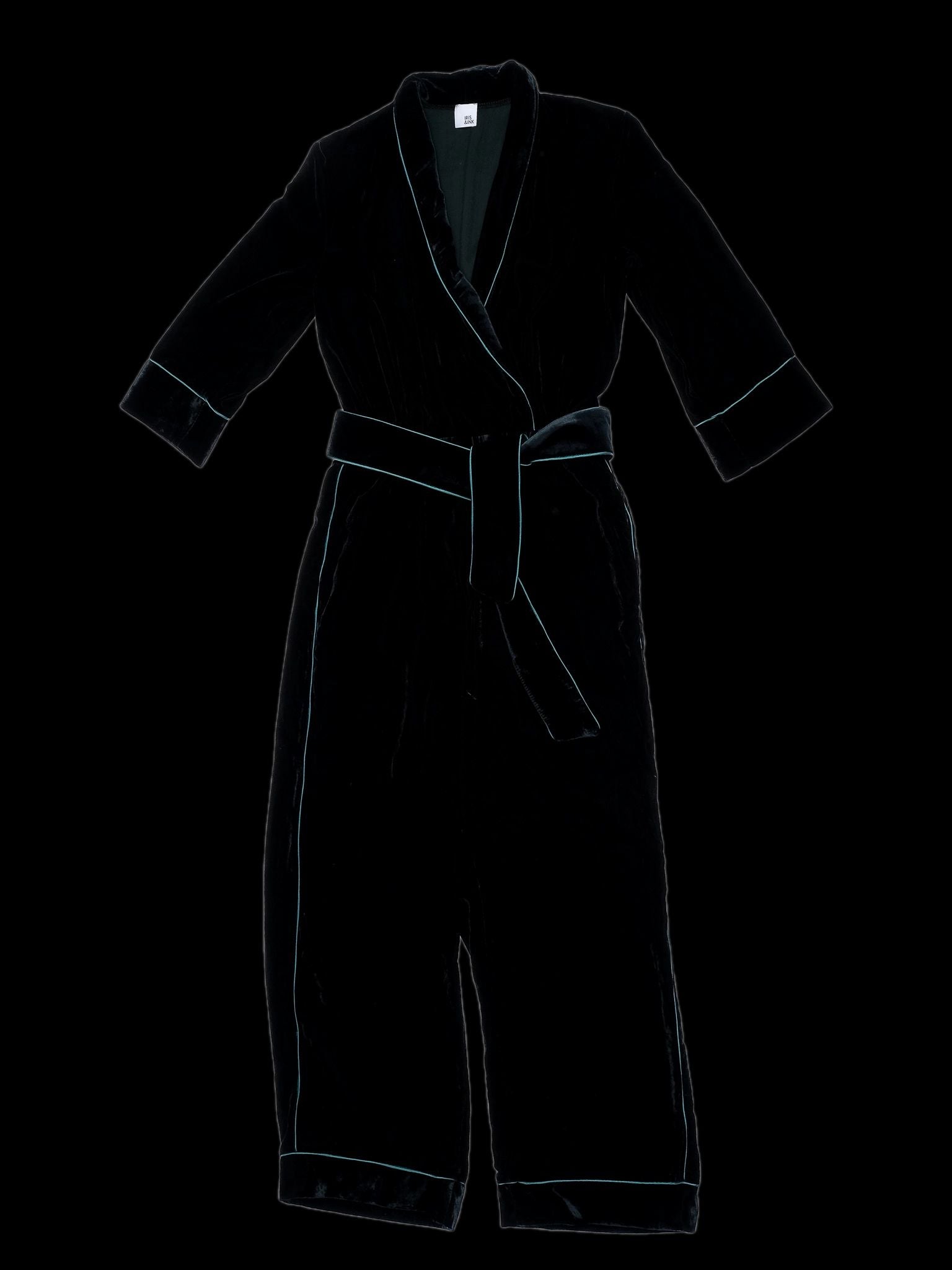 Excellent Iris&amp;Ink Green Polyester Robe M with Contrasting Trim