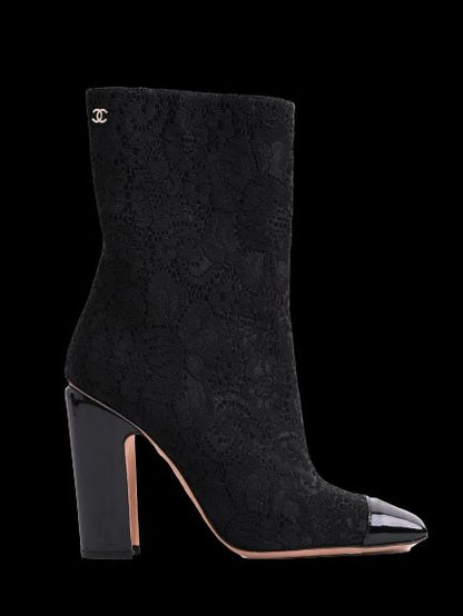 Chanel Black High-Heeled Ankle Boots Textile Perfect Condition