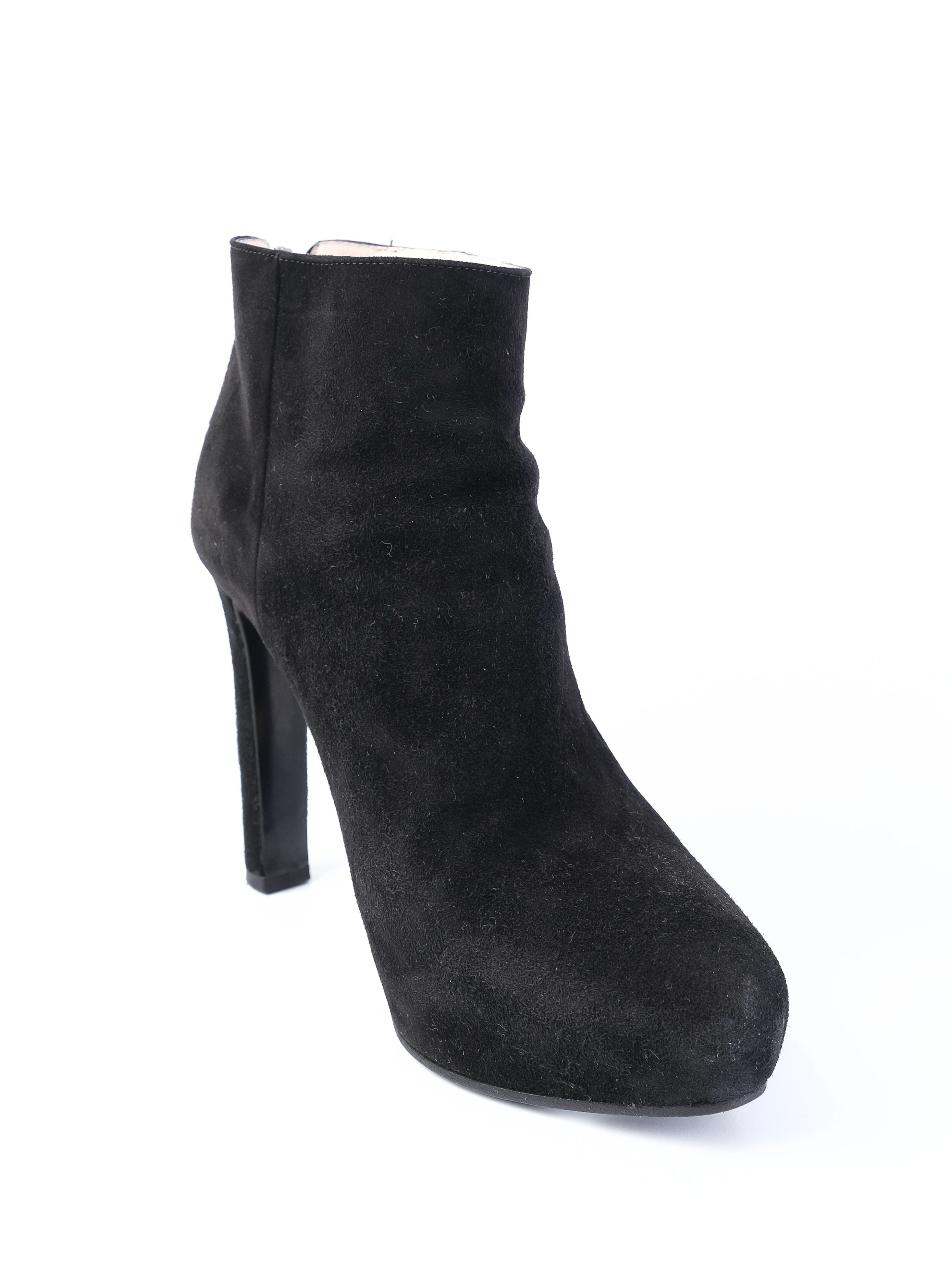 Excellent Prada Black Leather High-Heeled Ankle Boots Size 35.5