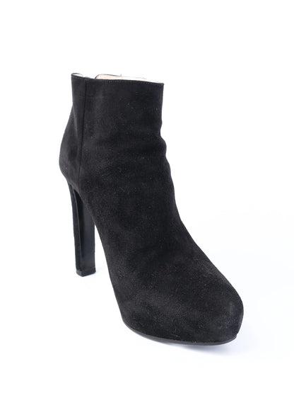 Excellent Prada Black Leather High-Heeled Ankle Boots Size 35.5