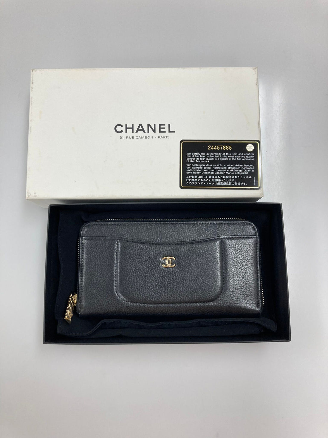 Chanel Zip Wallet Black,Leather