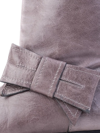 Red Valentino Gray Leather Knee-High Boots with Bow Detail Size 38