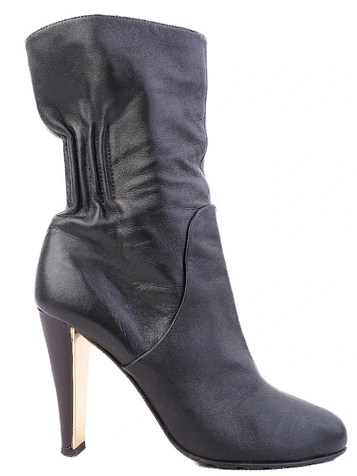 Excellent Vicini Black Leather High-Heeled Boots Size 38