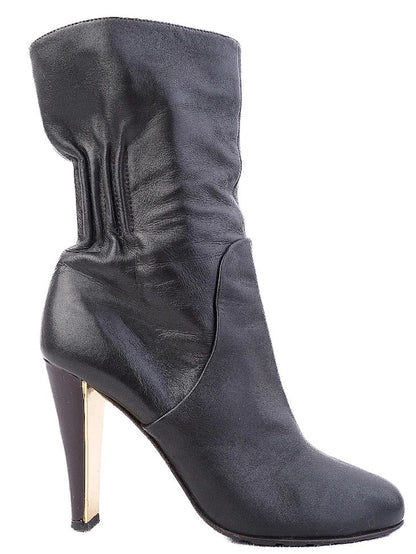 Excellent Vicini Black Leather High-Heeled Boots Size 38