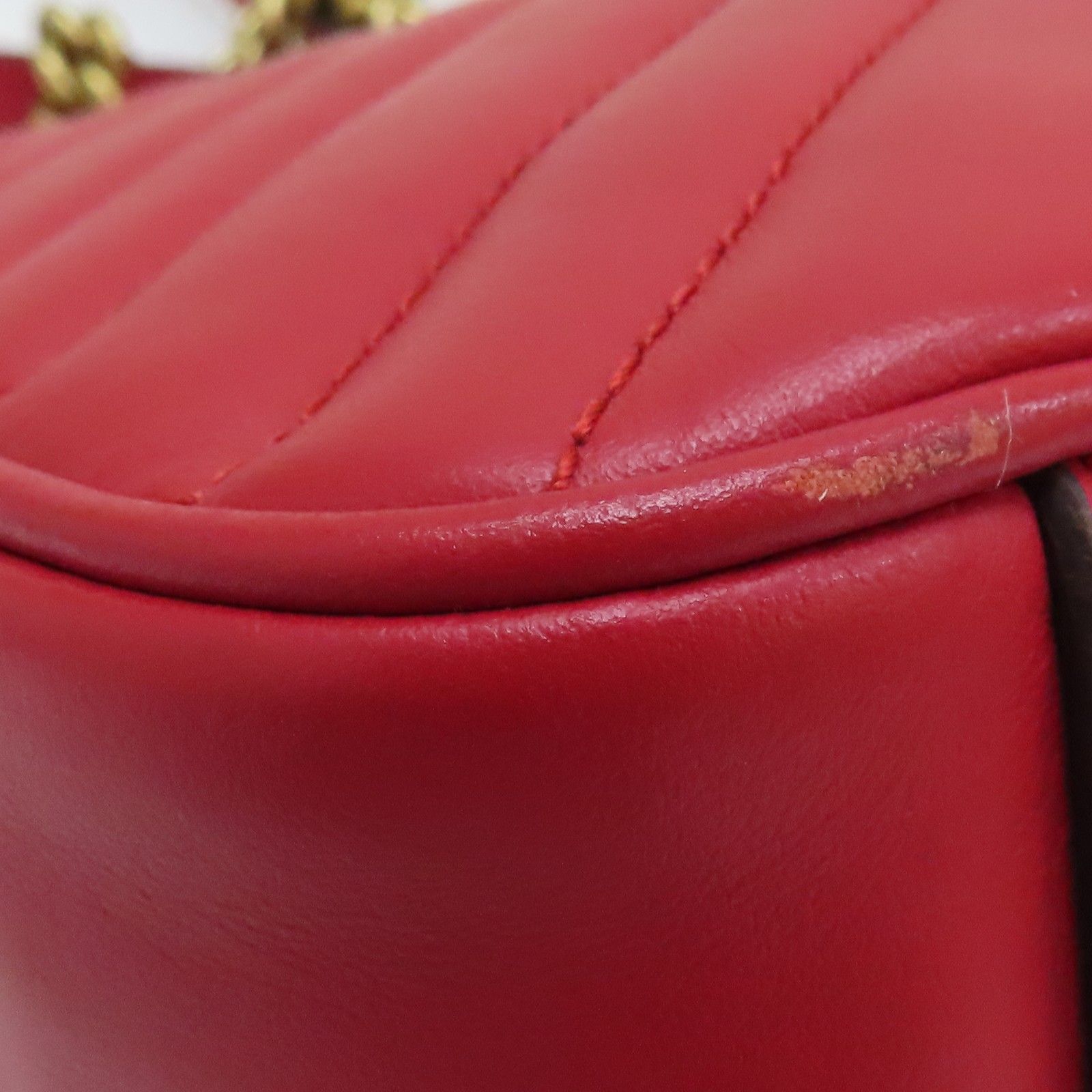 Gucci Small Gg Marmont Shoulder Bag Red Matelasse Chevron Leather 443497