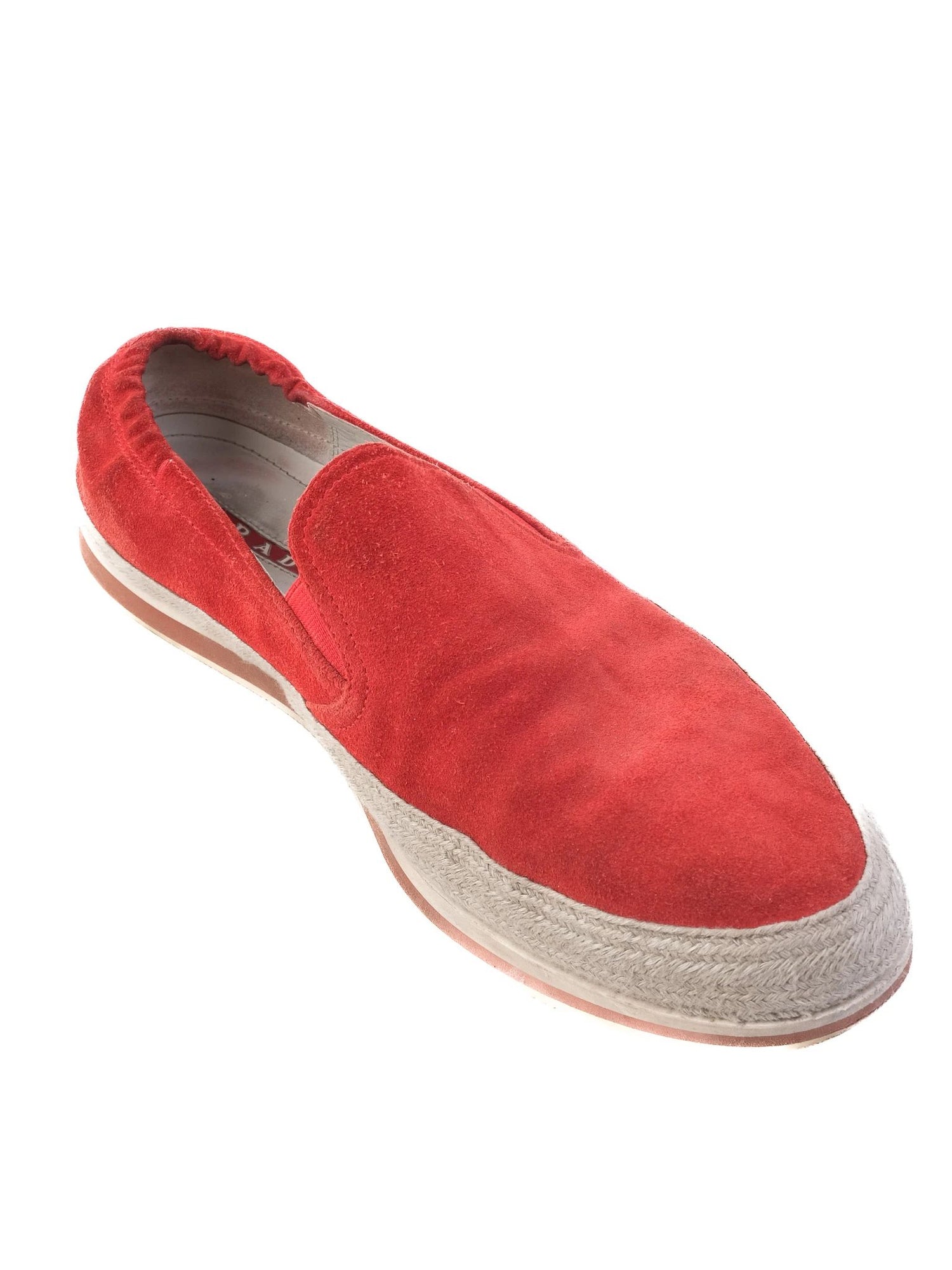 Excellent Prada Red Suede Slip-On Shoes Size 42 for Men