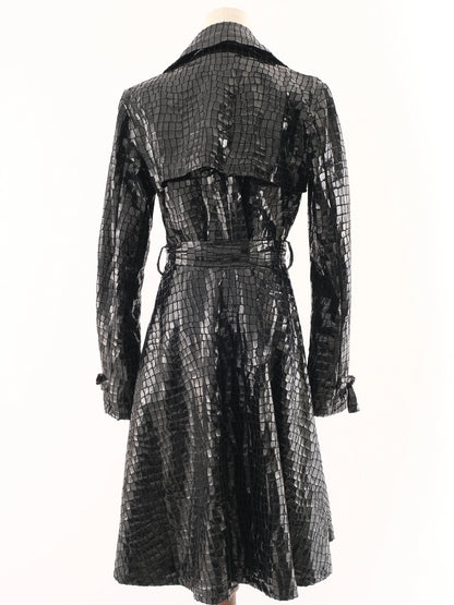 Excellent Armani Collezioni Black Crocodile-Patterned Trench Coat L