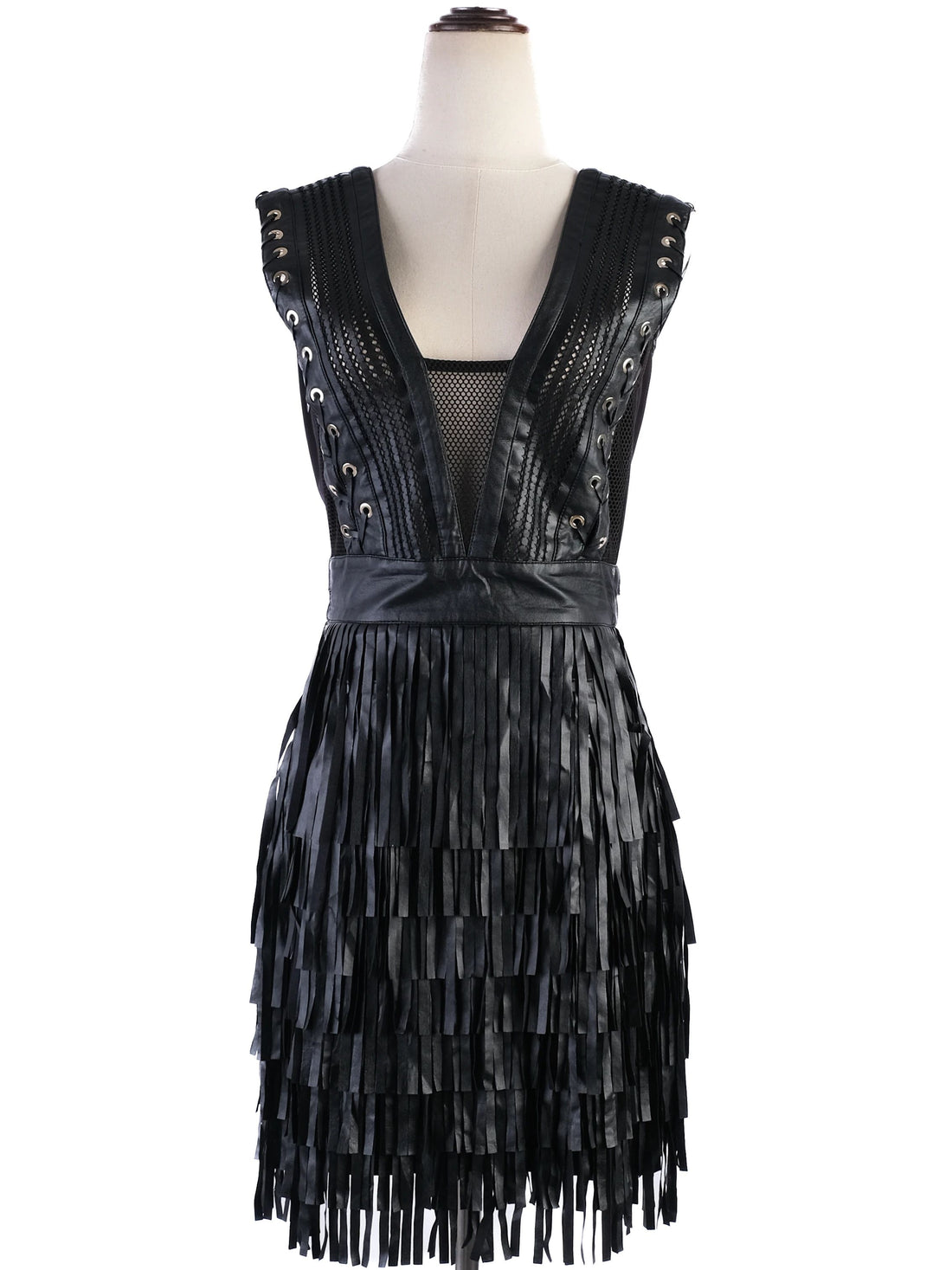 ELISABETTA FRANCHI Black Sleeveless Dress Size L with Lace-up Details