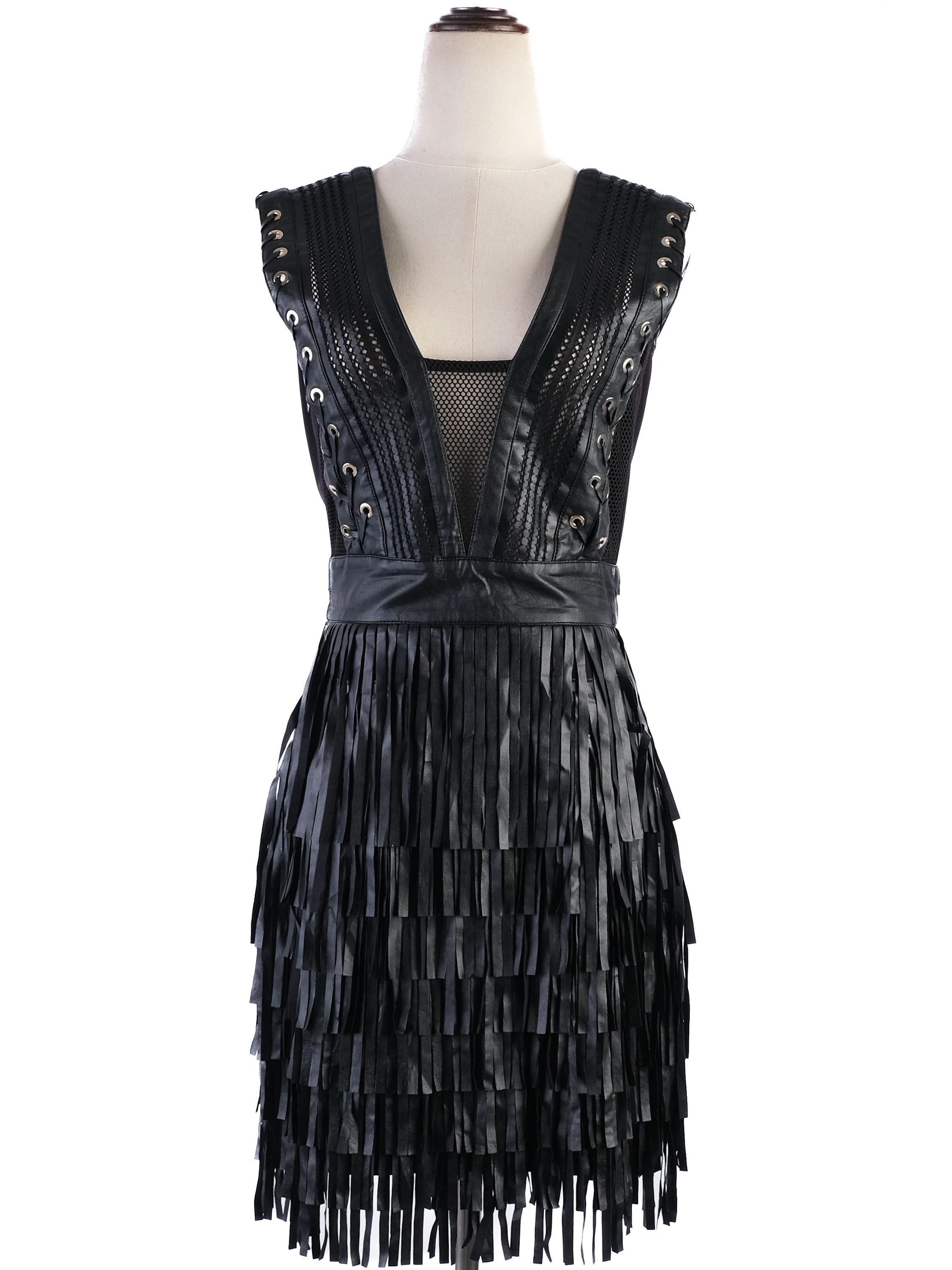 ELISABETTA FRANCHI Black Sleeveless Dress Size L with Lace-up Details