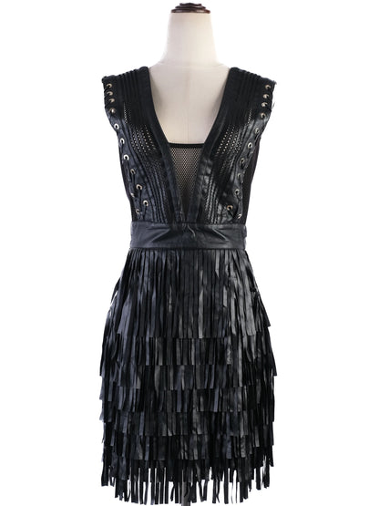 ELISABETTA FRANCHI Black Sleeveless Dress Size L with Lace-up Details