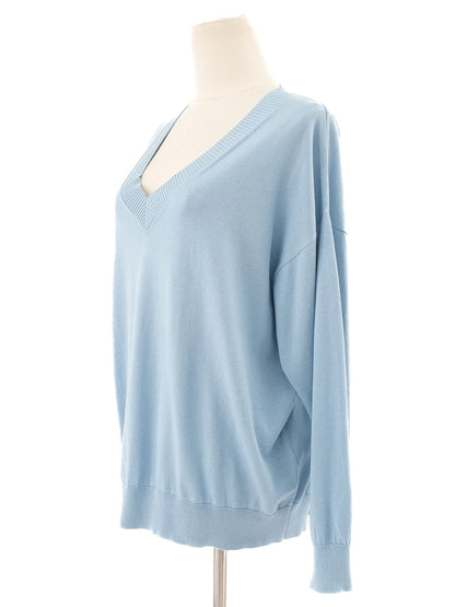 NEW Weekend MaxMara Light Blue Silk V-Neck Sweater Size L
