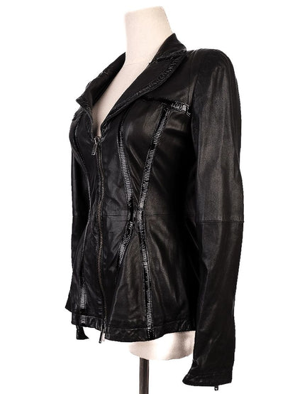 Average Emporio Armani Black Leather Jacket Size XS for Women