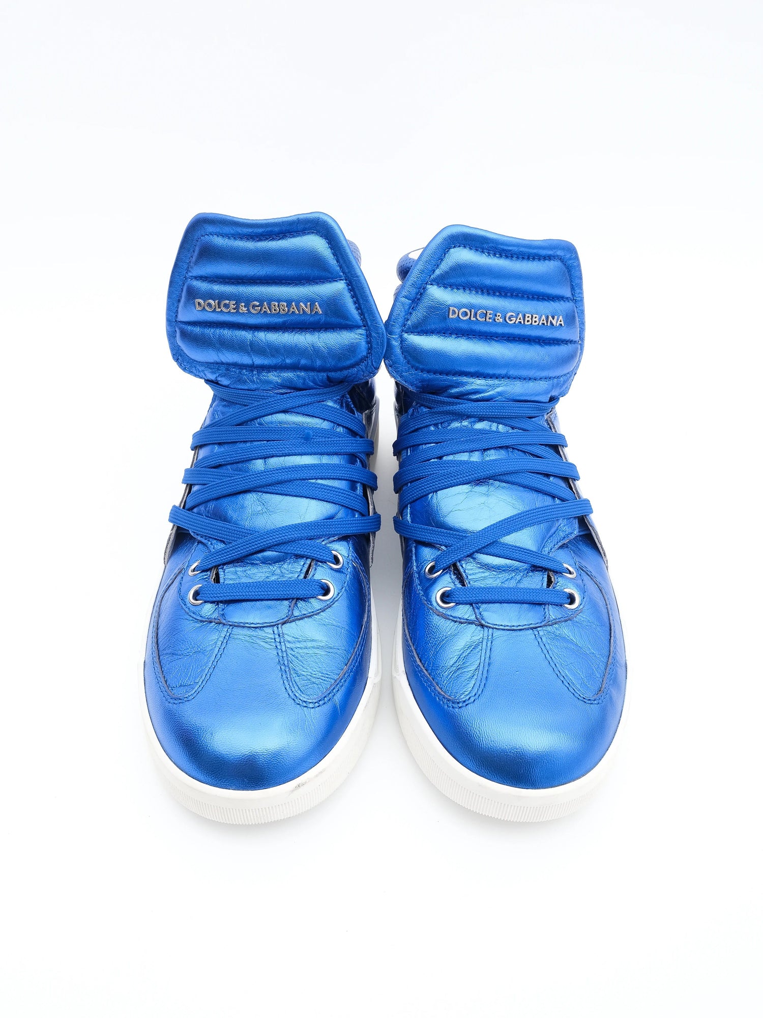 Excellent Dolce Gabbana Blue Leather High-Top Sneakers Size 42