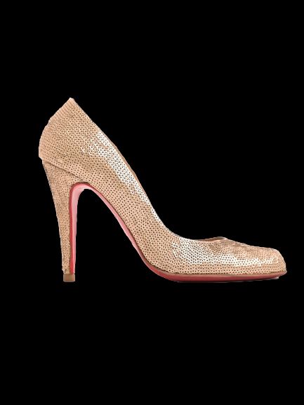 Excellent Christian Louboutin White Sequined High-Heeled Shoes Size 38