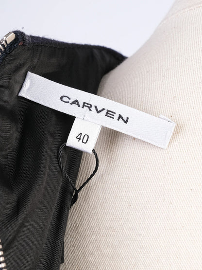 Excellent Carven Black Wool Dress Size M with Patterned Detail
