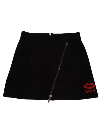 Excellent MSGM Black Viscose Skirt with Red Graphic Size 6