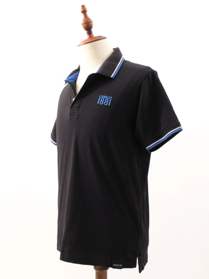 Excellent Cerruti 1881 Black Short Sleeve Polo Shirt with Blue Accents