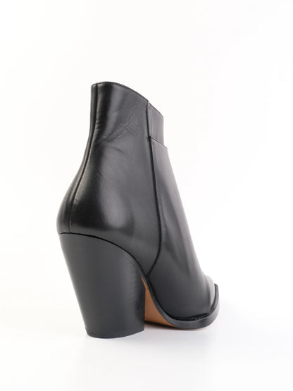 Excellent Iro Black Leather Ankle Boots with Side Zipper, Size 39