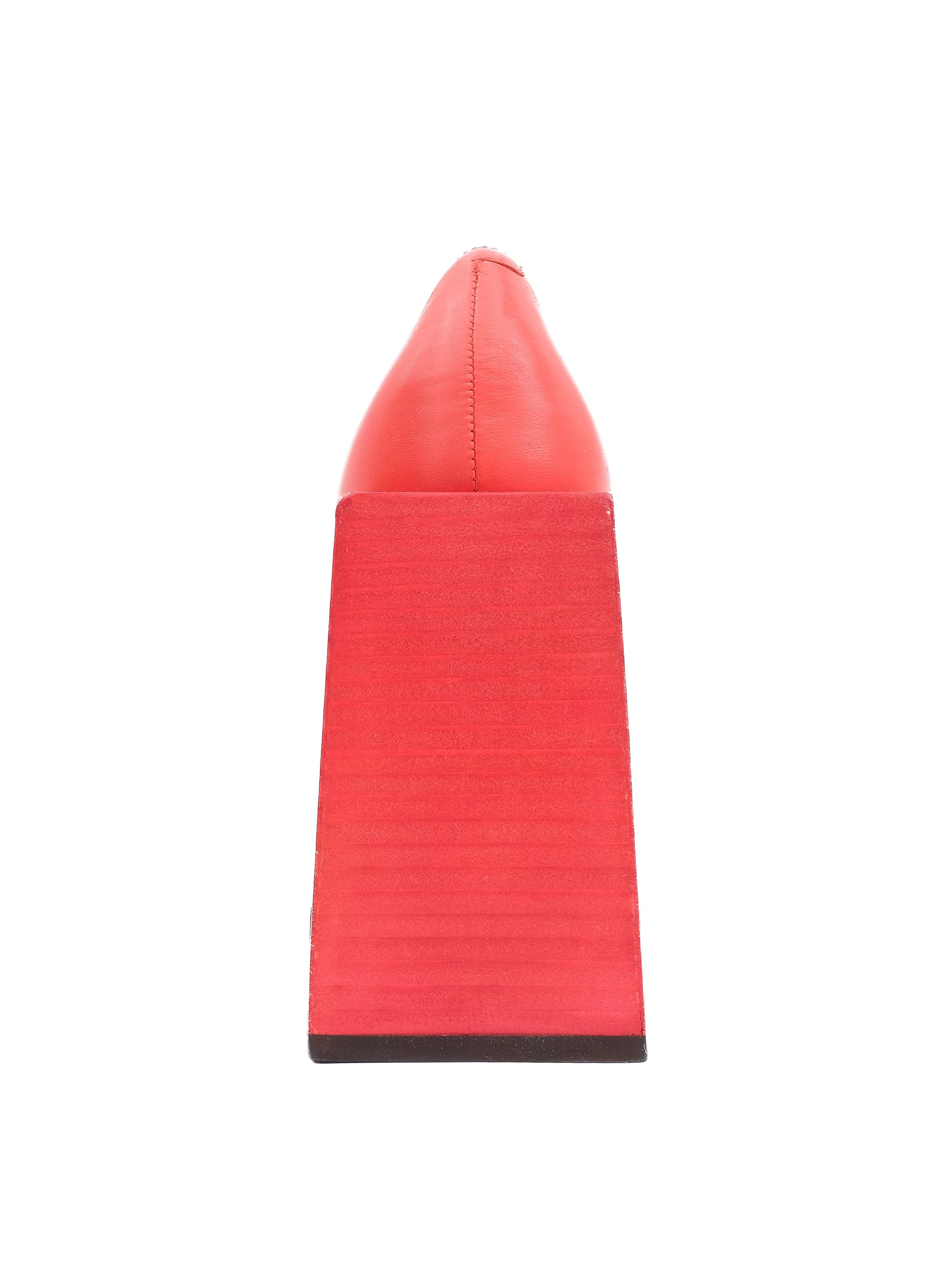 NEW N21 Red Leather High Heel Shoes Size 38 with Chunky Heel