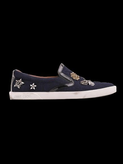 Good Jimmy Choo Black Cotton Slip-On Shoes Size 37 with Embellishments