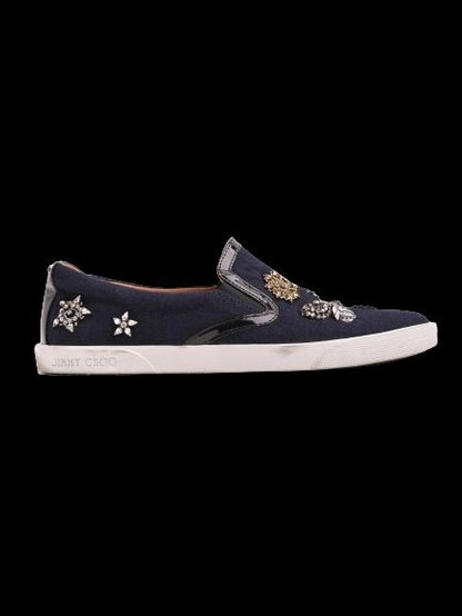 Good Jimmy Choo Black Cotton Slip-On Shoes Size 37 with Embellishments