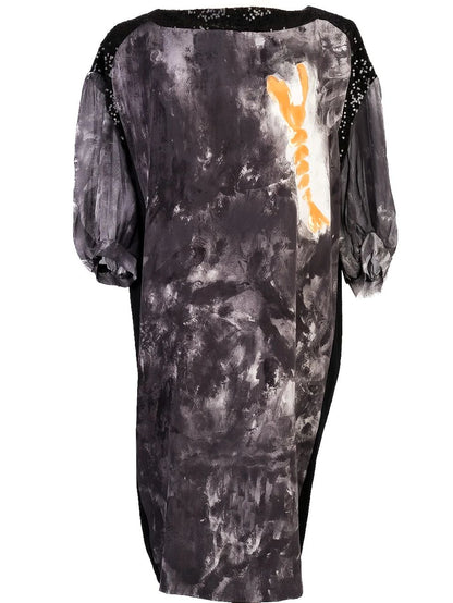 NEW Tsumori Chisato Abstract Silk Dress Size L with Sequins