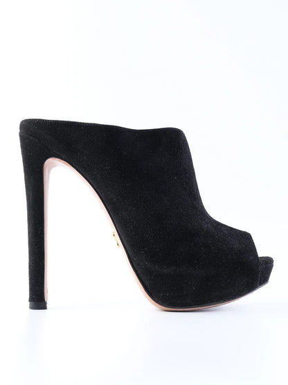 Excellent Prada Black Leather High-Heeled Mules Size 38