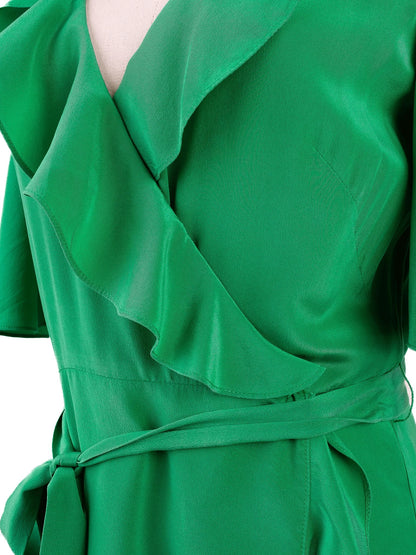Average Condition Karen Millen Green Silk Wrap Dress Size M