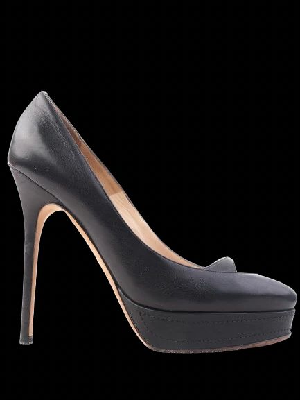 Excellent Jimmy Choo Black Leather High-Heeled Peep-Toe Shoes Size 37.5