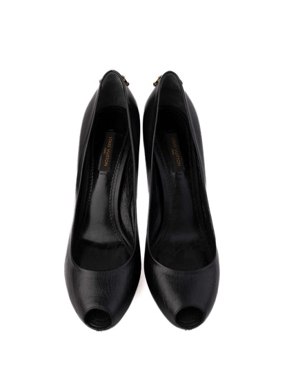 NEW Louis Vuitton Black Leather High-Heeled Shoes Size 38