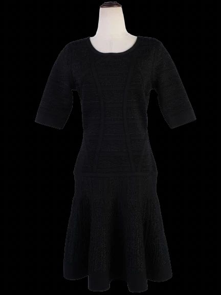 Excellent Herve Leger Black Viscose Dress Size L with Flared Skirt