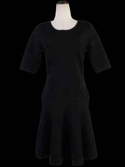 Excellent Herve Leger Black Viscose Dress Size L with Flared Skirt