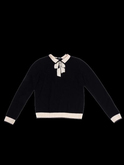 Excellent Bonpoint Black Wool Sweater with Beige Accents, Size 10
