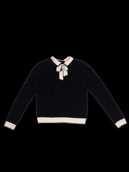 Excellent Bonpoint Black Wool Sweater with Beige Accents, Size 10