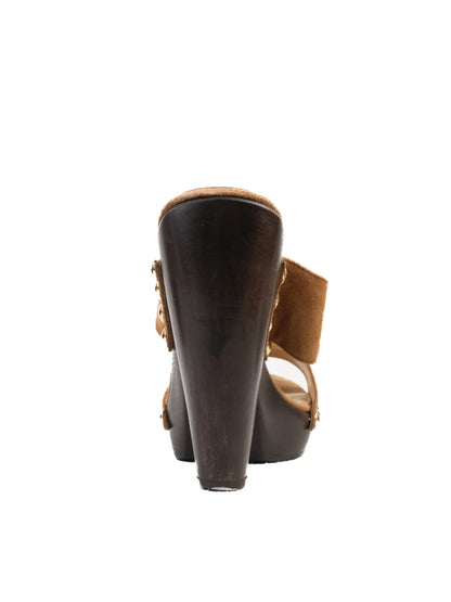 Excellent Jimmy Choo Orange Leather High-Heeled Platform Sandals Size 37