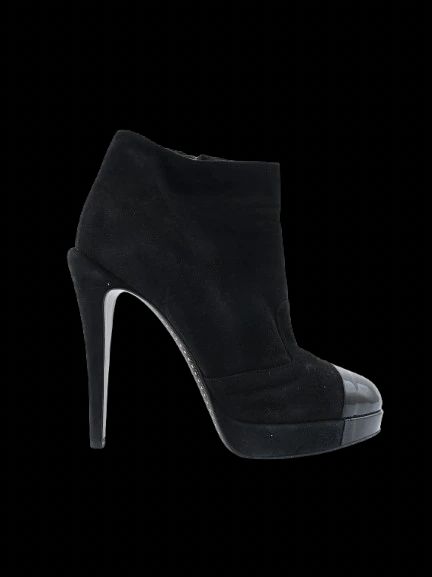 Excellent Chanel Black Leather High-Heeled Ankle Boots Size 38.5