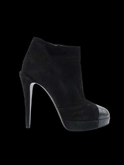 Excellent Chanel Black Leather High-Heeled Ankle Boots Size 38.5