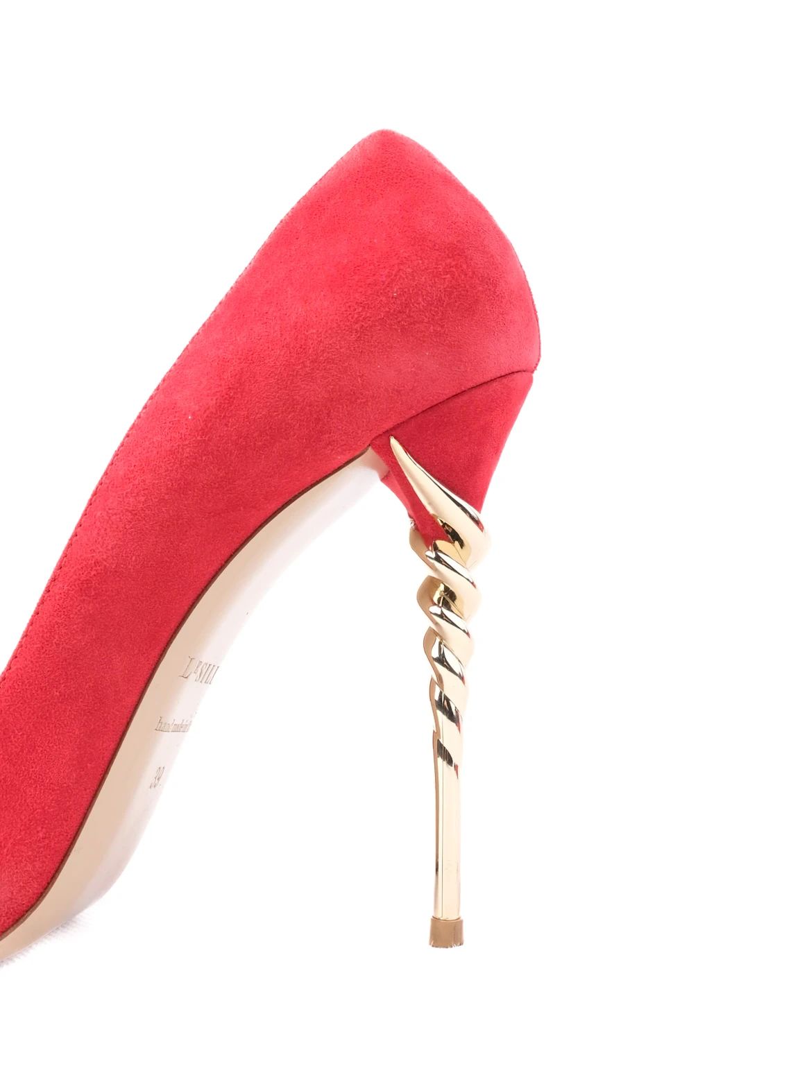 Excellent Lesilla Red Genuine Suede High-Heeled Shoes with Gold Heel
