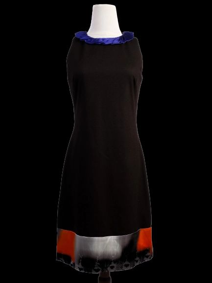 Elie Tahari WomenÕs Sleeveless Dress M Wool Black Blue Multicolor Hem